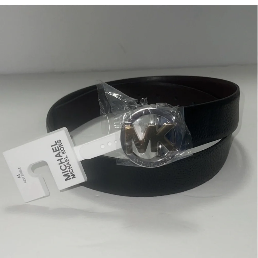 MICHAEL KORS MK Logo Twist Reversible Genuine LEATHER Black & Brown Belt.NWT